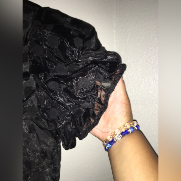 Black Sheer Polka Dot Short Sleeve Button Up Blouse 🖤 - Picture 2 of 5